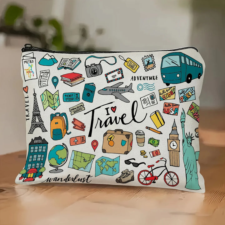 Travel-Themed Makeup Bag